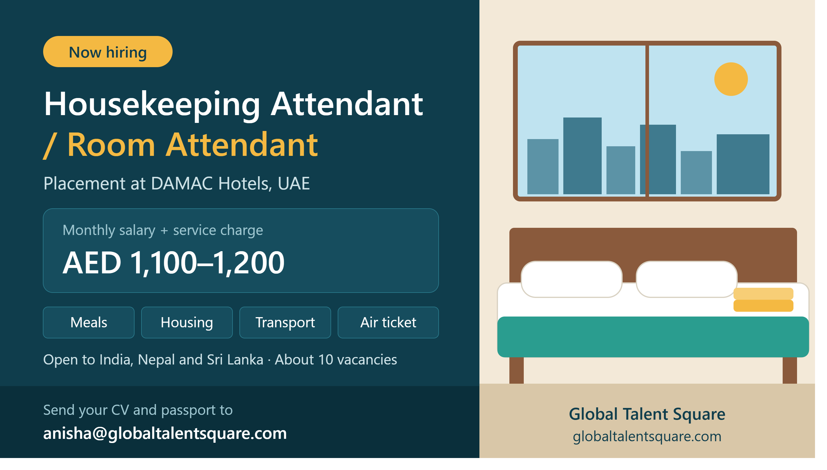 Housekeeping Attendant / Room Attendant – DAMAC Hotels, UAE 